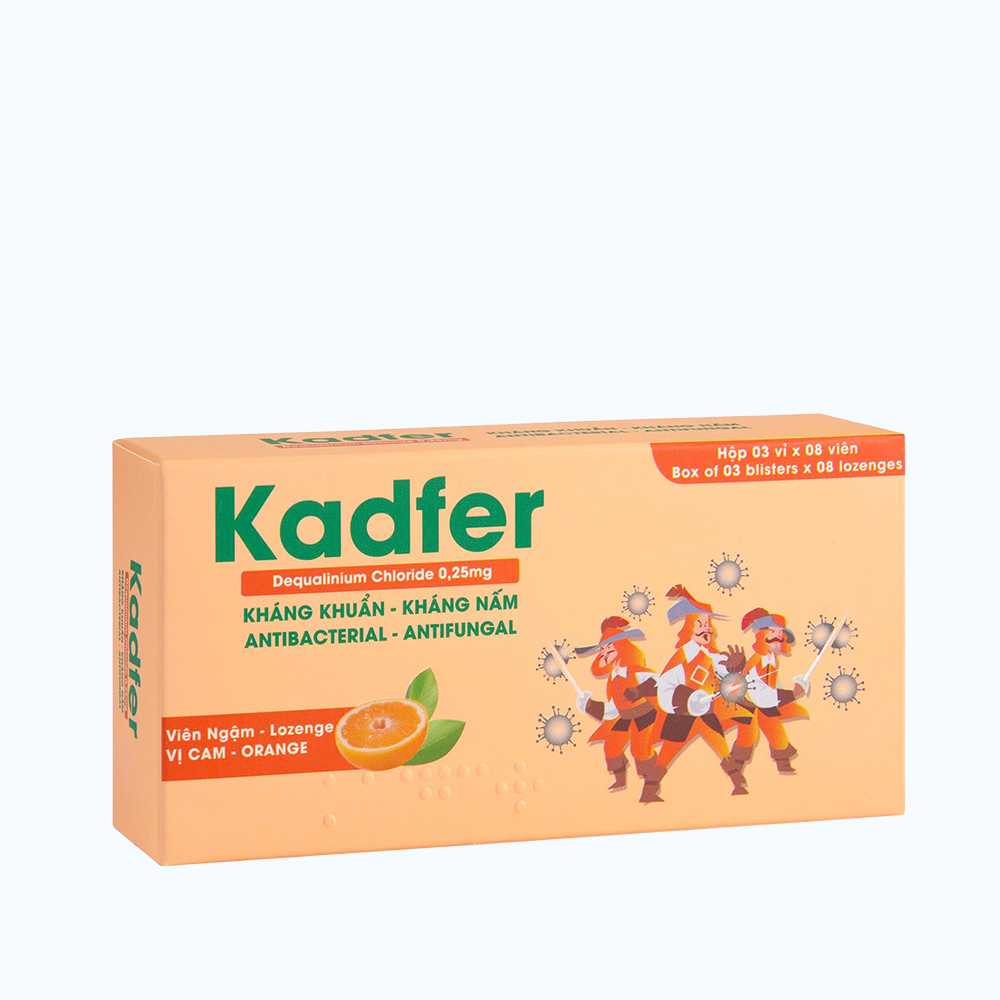 Viên ngậm Kadfer 0.25 Enlie điều trị viêm họng, amidan, lưỡi (3 Vỉ x 8 Viên)