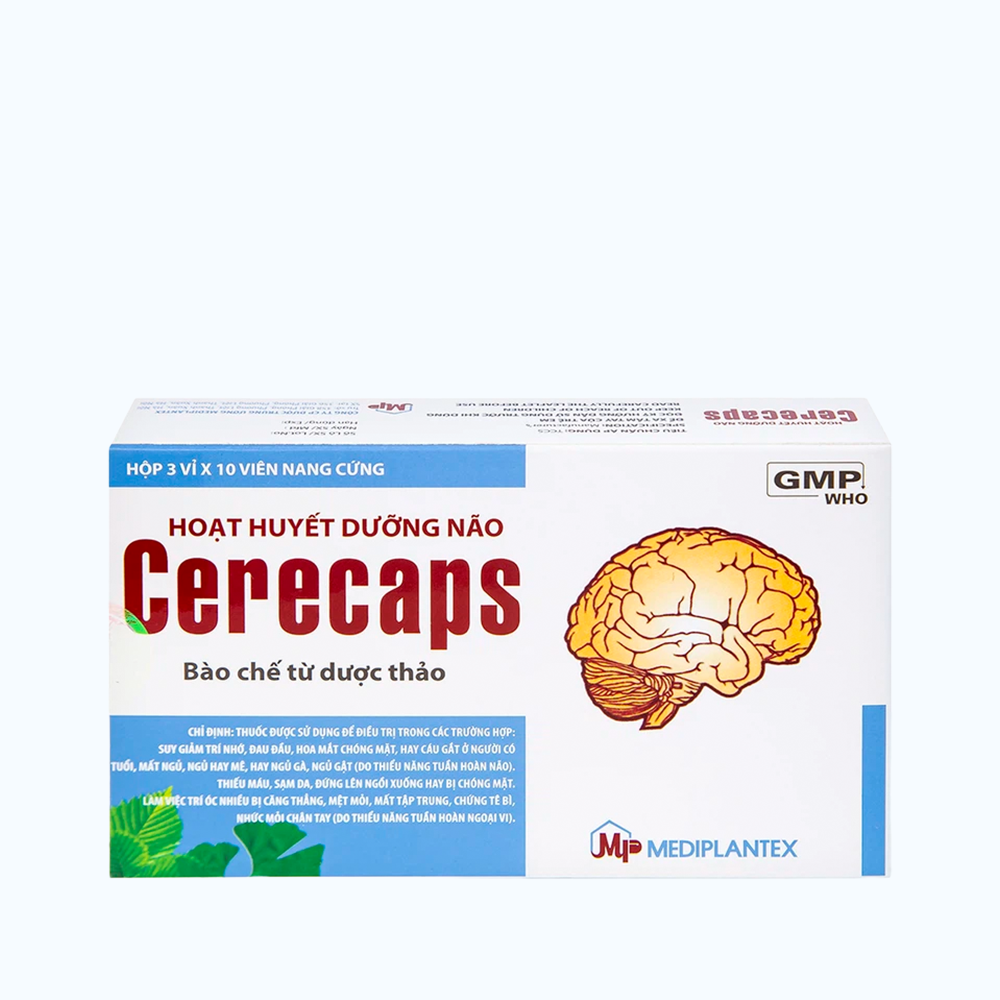 Thuốc Cerecaps - Huyết Dưỡng Não hỗ trợ điều trị suy nhược thần kinh chức năng (3 vỉ x 10 viên)