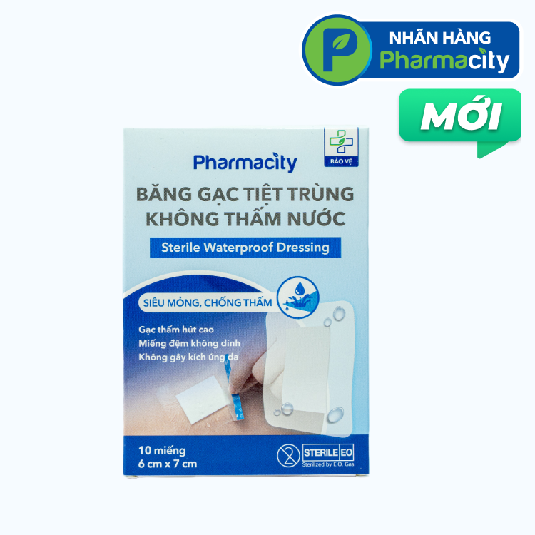 Băng gạc tiệt trùng không thấm nước Pharmacity bảo vệ vết thương (Hộp 10 miếng)