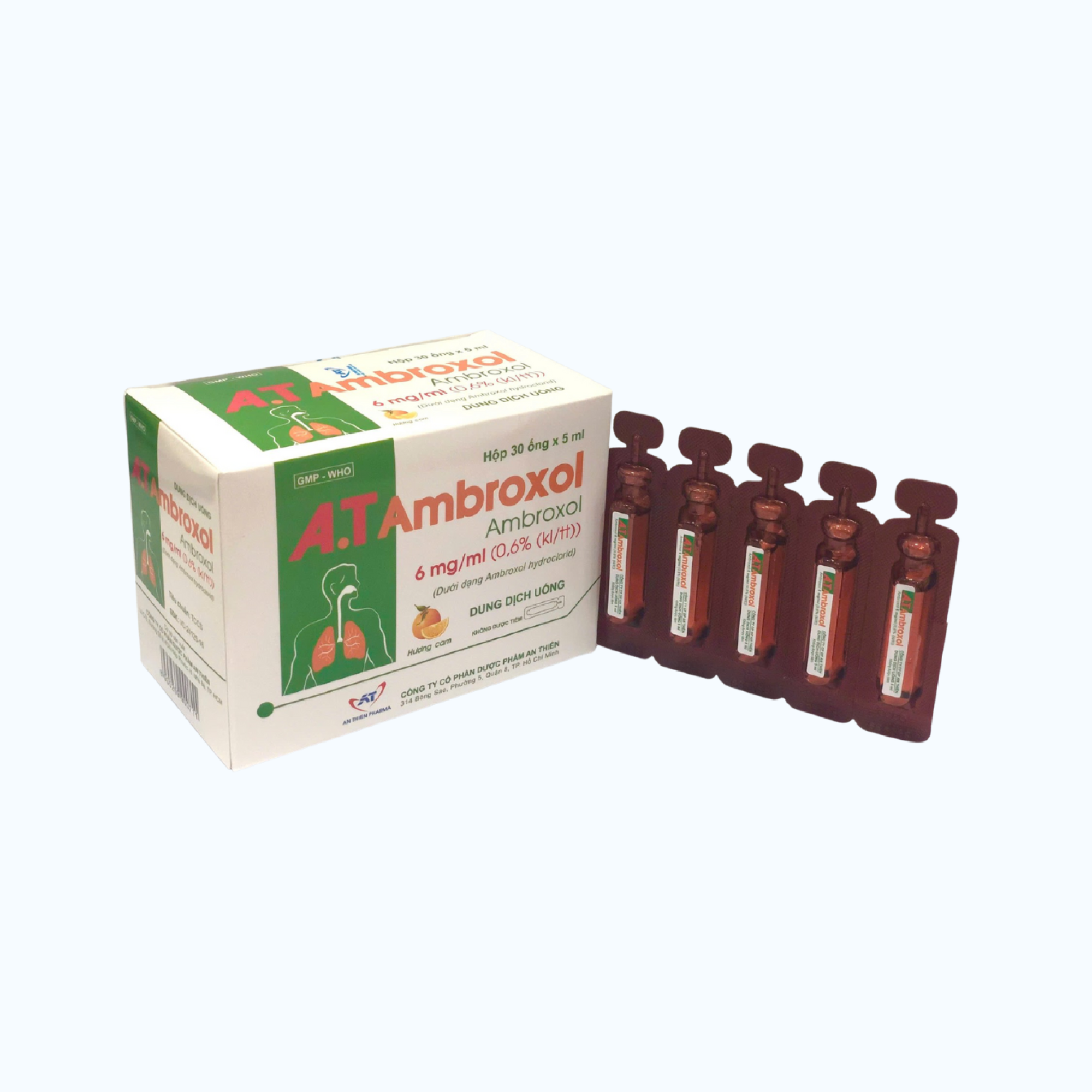 Thuốc ho A.T Ambroxol 30mg/5ml chữa tiêu nhầy, loãng đờm