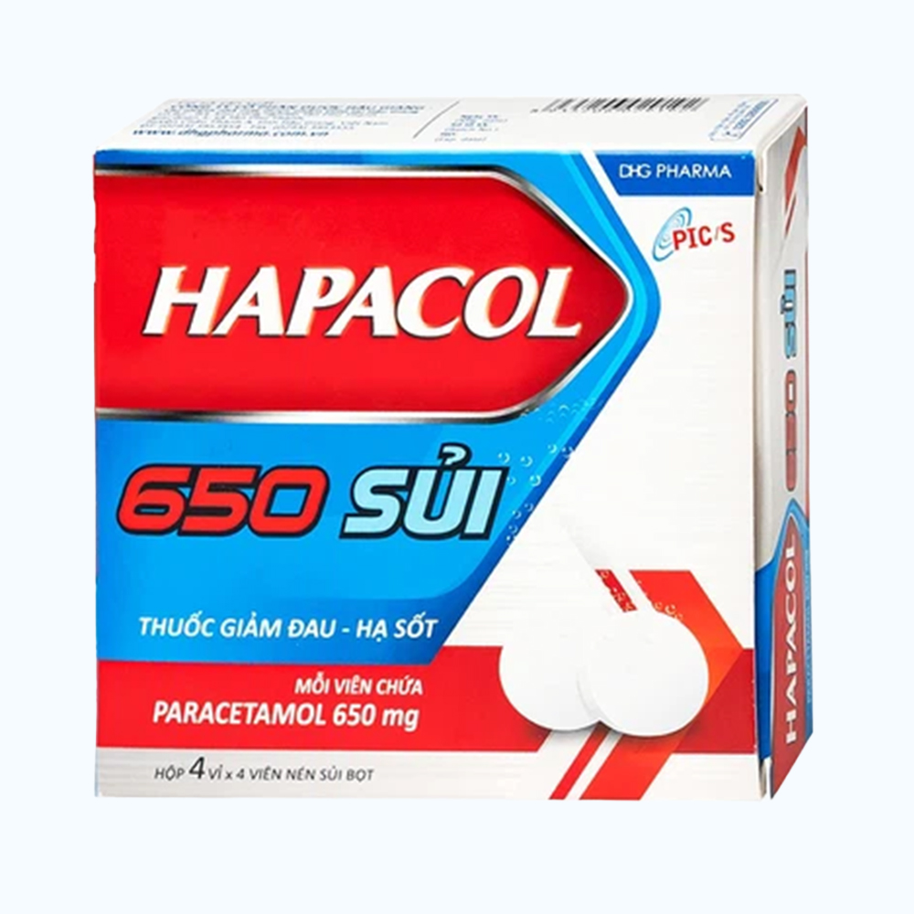 Hapacol paracetamol  650mg DHG sủi (Hộp 16 viên)