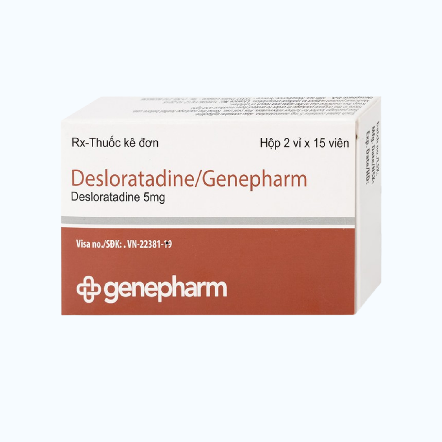 Thuốc Desloratadine 5mg trị viêm mũi dị ứng, mày đay, ngứa (2 vỉ x 15 viên)