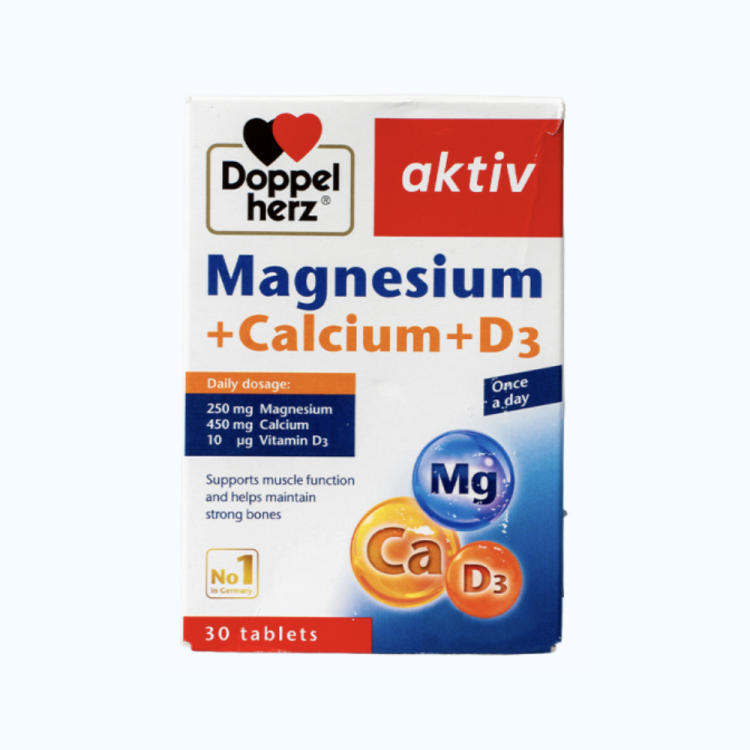 DOPPELHERZ Magnesium + Calcium + D3 Hỗ Trợ Xương Chắc Khỏe (Hộp 30 Viên)