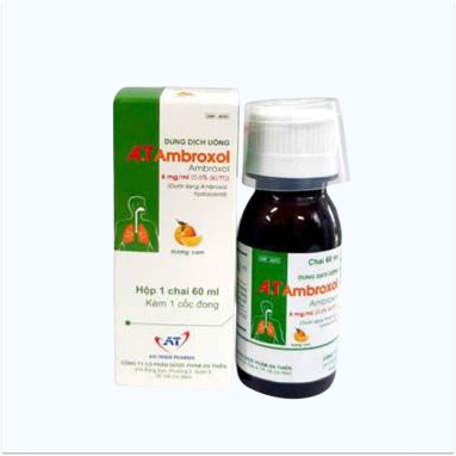 Siro A. T Ambroxol 30mg/5ml làm loãng chất nhầy (hoặc đàm), tăng thanh thải chất nhầy (chai 60ml)