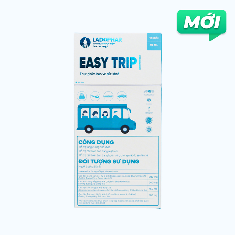 Easy Trip cải thiện buồn nôn, chóng mặt do say tàu xe (Hộp 10 gói x 15 ml)