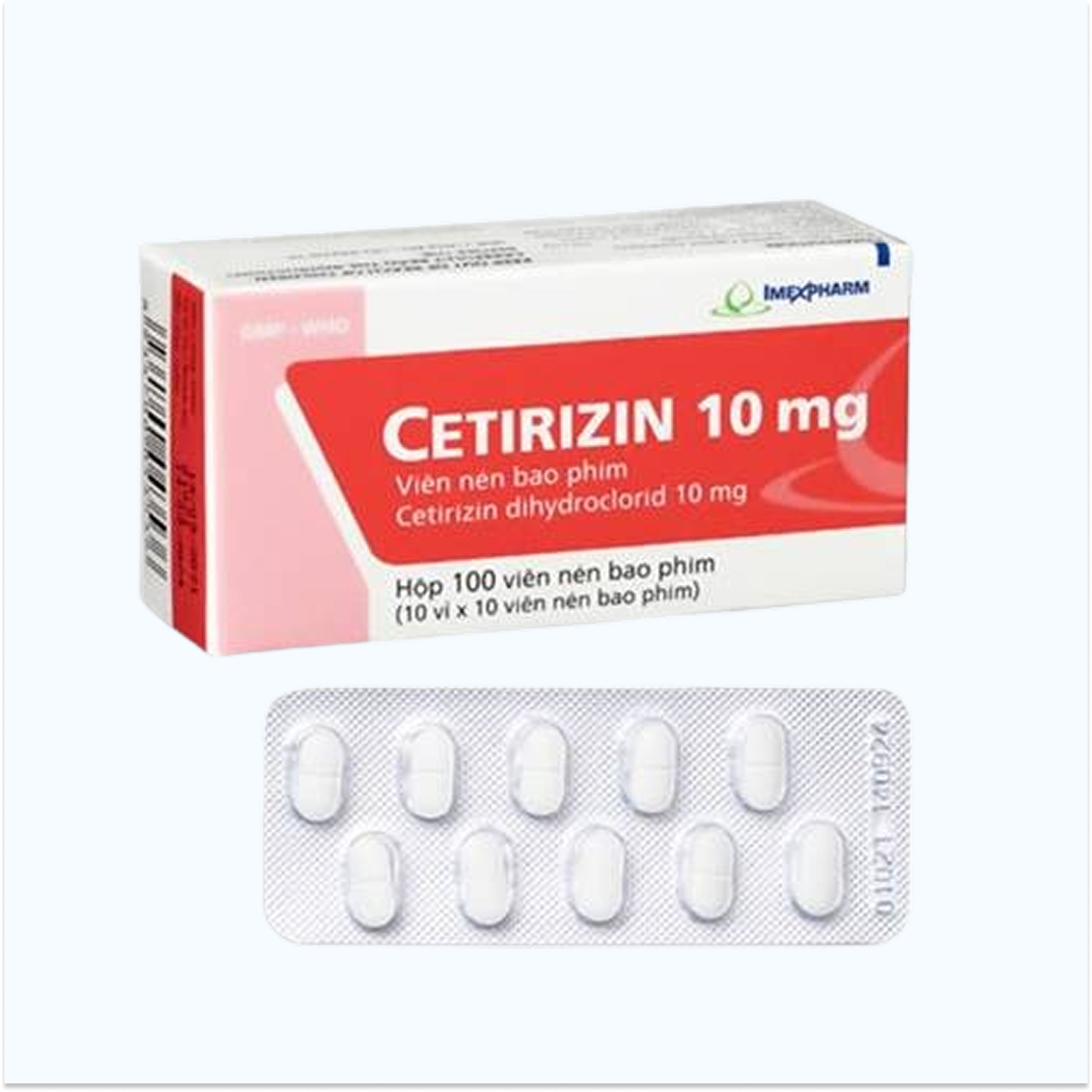 Viên nén Cetirizine 10mg điều trị triệu chứng viêm mũi dị ứng, mày đay (10 vỉ x 10 viên)
