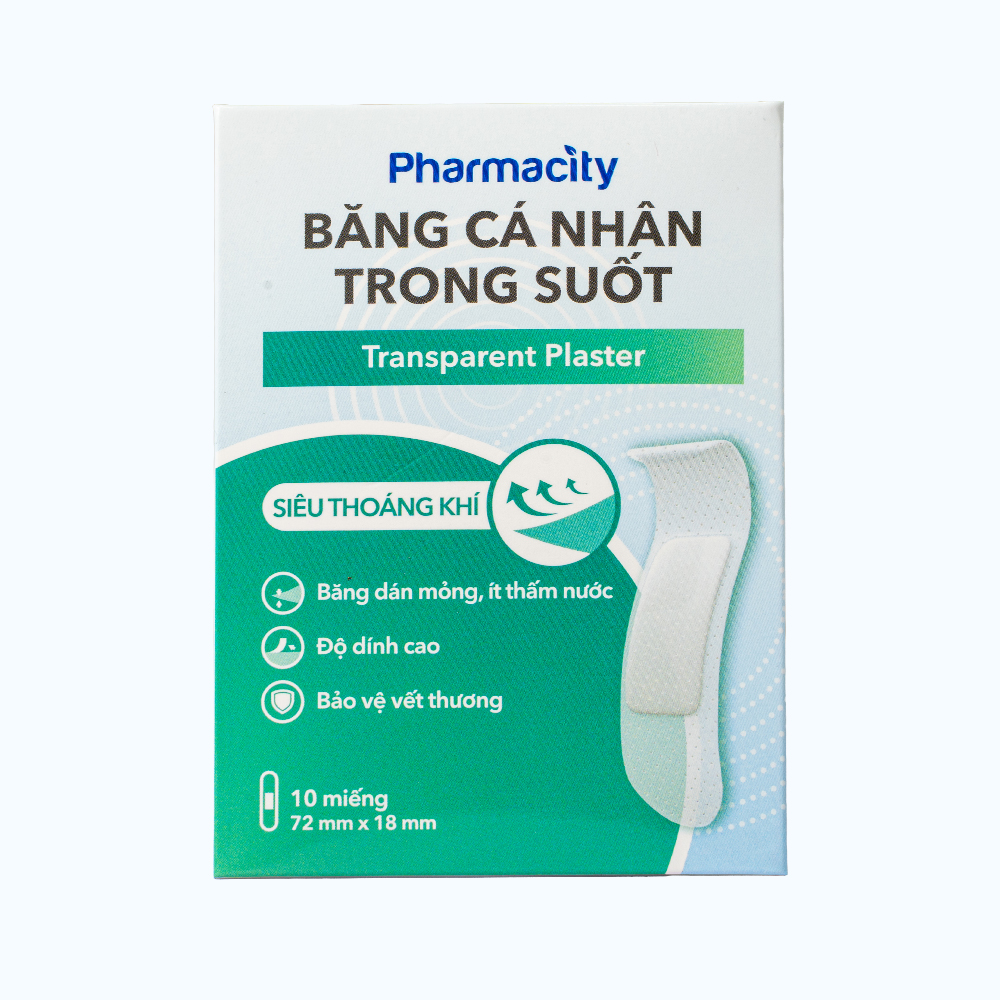 Băng dán cá nhân Pharmacity trong suốt, độ dính cao (10 miếng/gói)