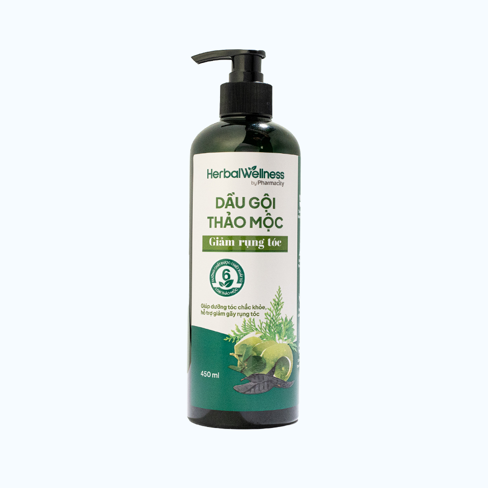 Dầu gội thảo mộc giảm rụng tóc Herbal Wellness by Pharmacity chai 450ml
