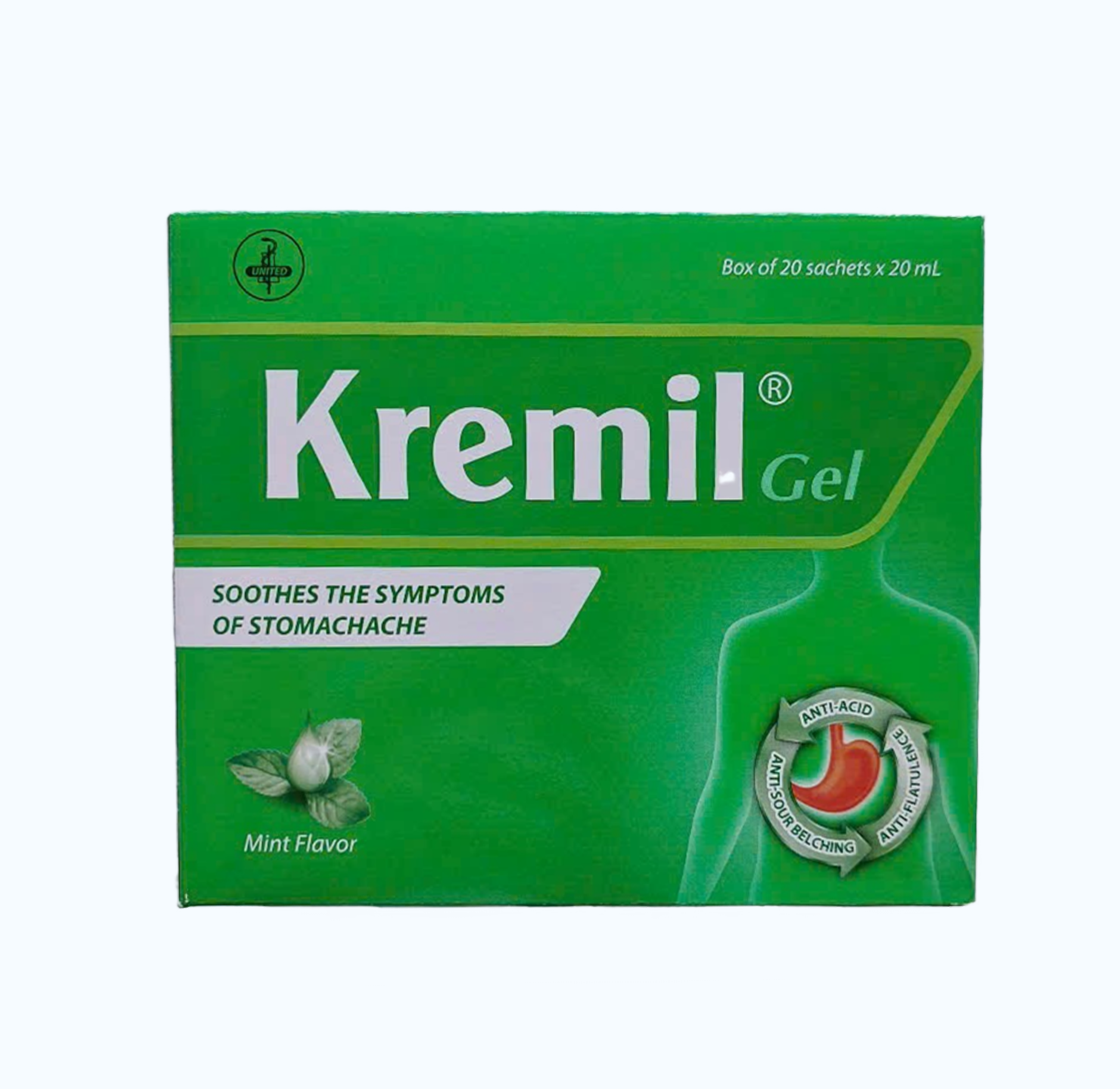 Kremil Gel United Pharma giảm khó tiêu, ợ nóng hộp 20 gói