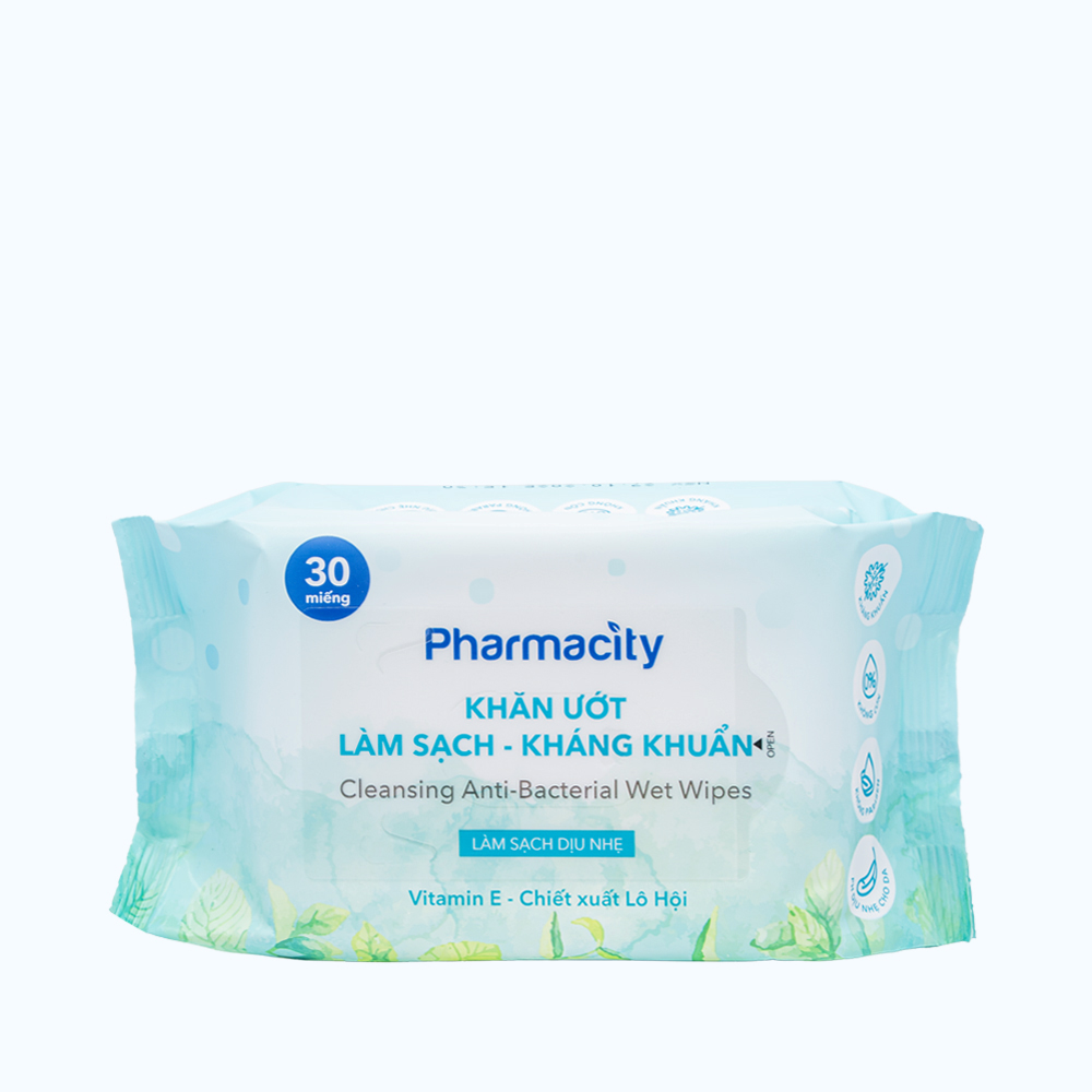 Khăn ướt làm sạch - kháng khuẩn Pharmacity vệ sinh tiện lợi (30 miếng/gói)