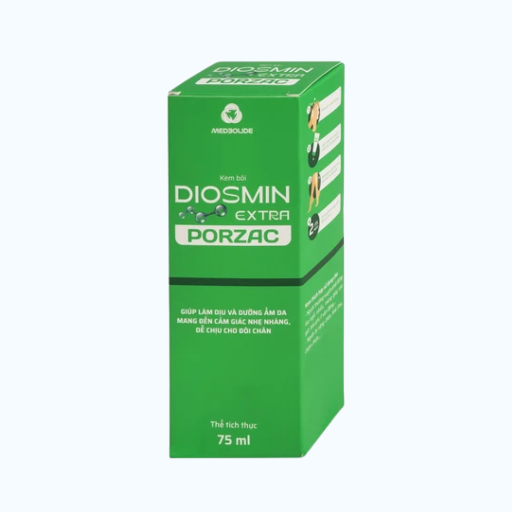 Kem bôi DIOSMIN EXTRA PORZAC ngừa suy giãn tĩnh mạch, phù chân (1 tuýp 75ml)