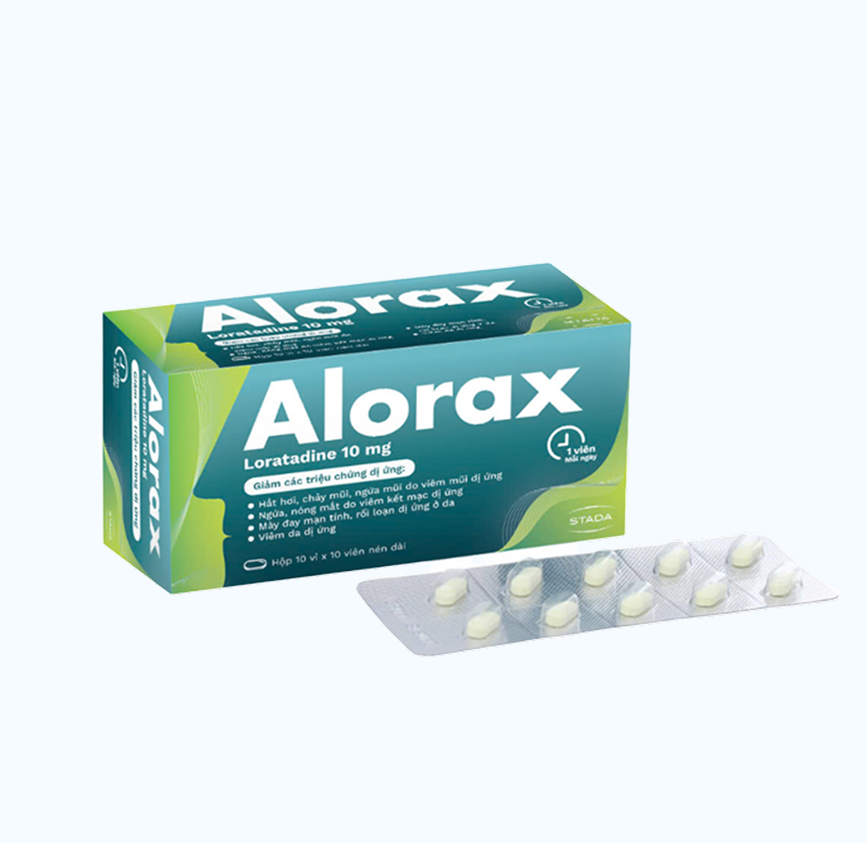 Thuốc Alorax 10mg trị viêm mũi dị ứng, mày đay, ngứa (10 vỉ x 10 viên)