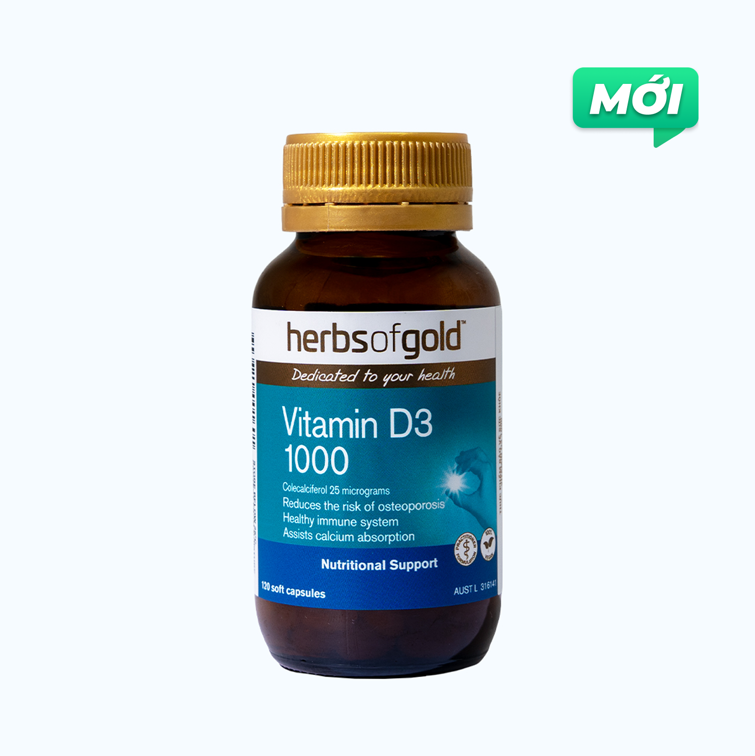 HERBS OF GOLD Vitamin D3 1000 Bổ Sung Vitamin D (Lọ 120 Viên)