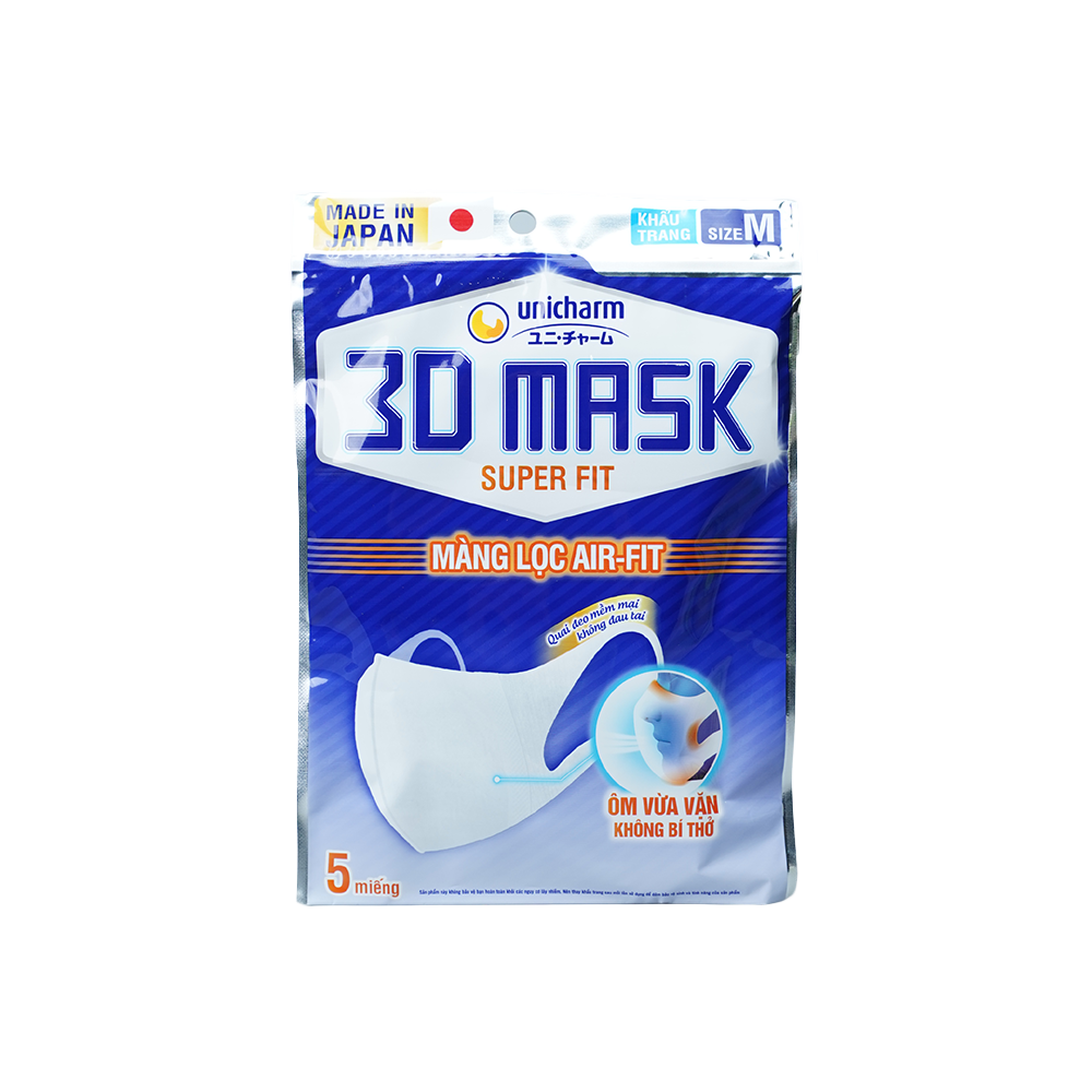 Khẩu trang UNICHARM 3D Mask Super Fit siêu thoáng khí (Gói 5 cái)