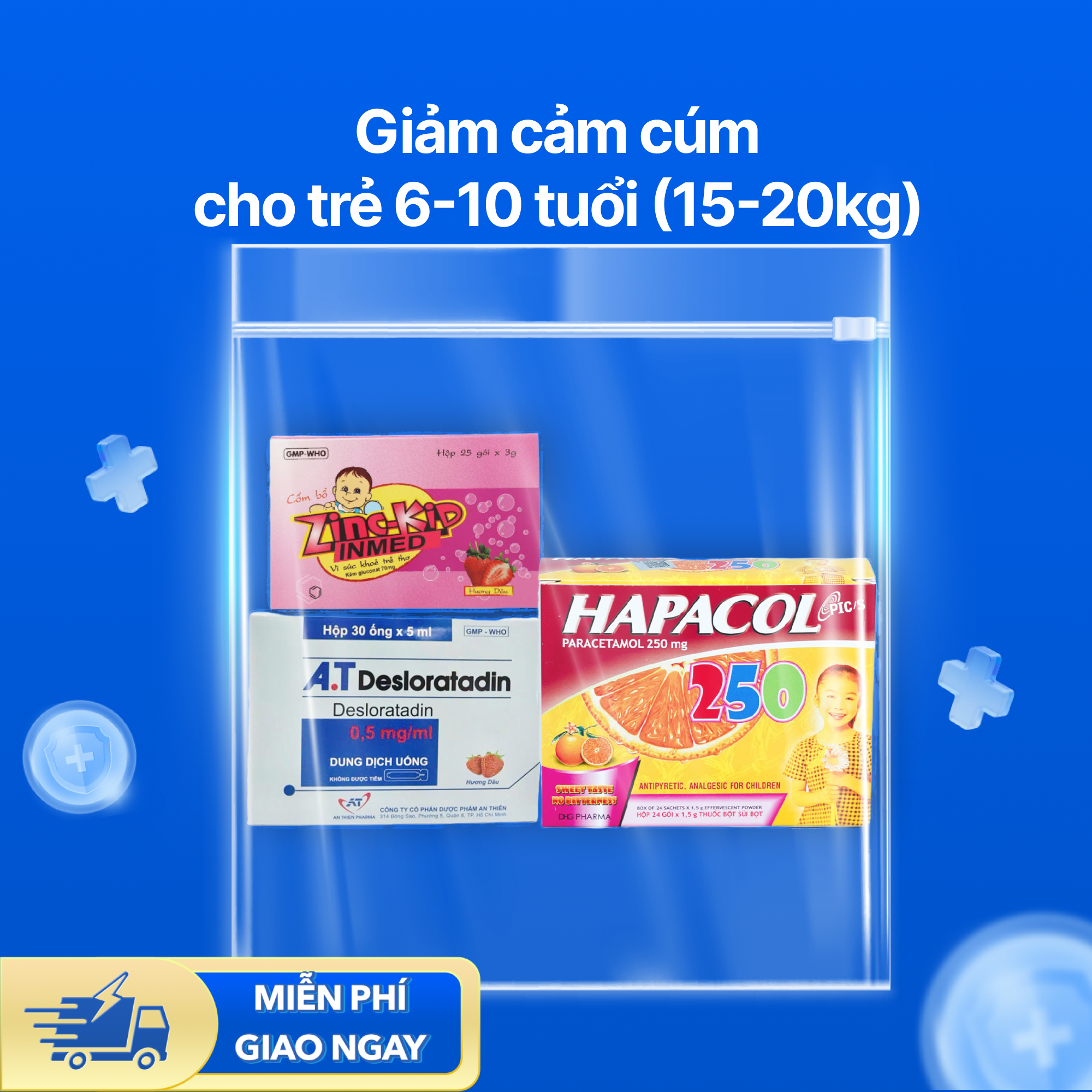 Nhóm sản phẩm giảm cảm cúm cho trẻ 6-10 tuổi (Cân nặng 15-20kg)