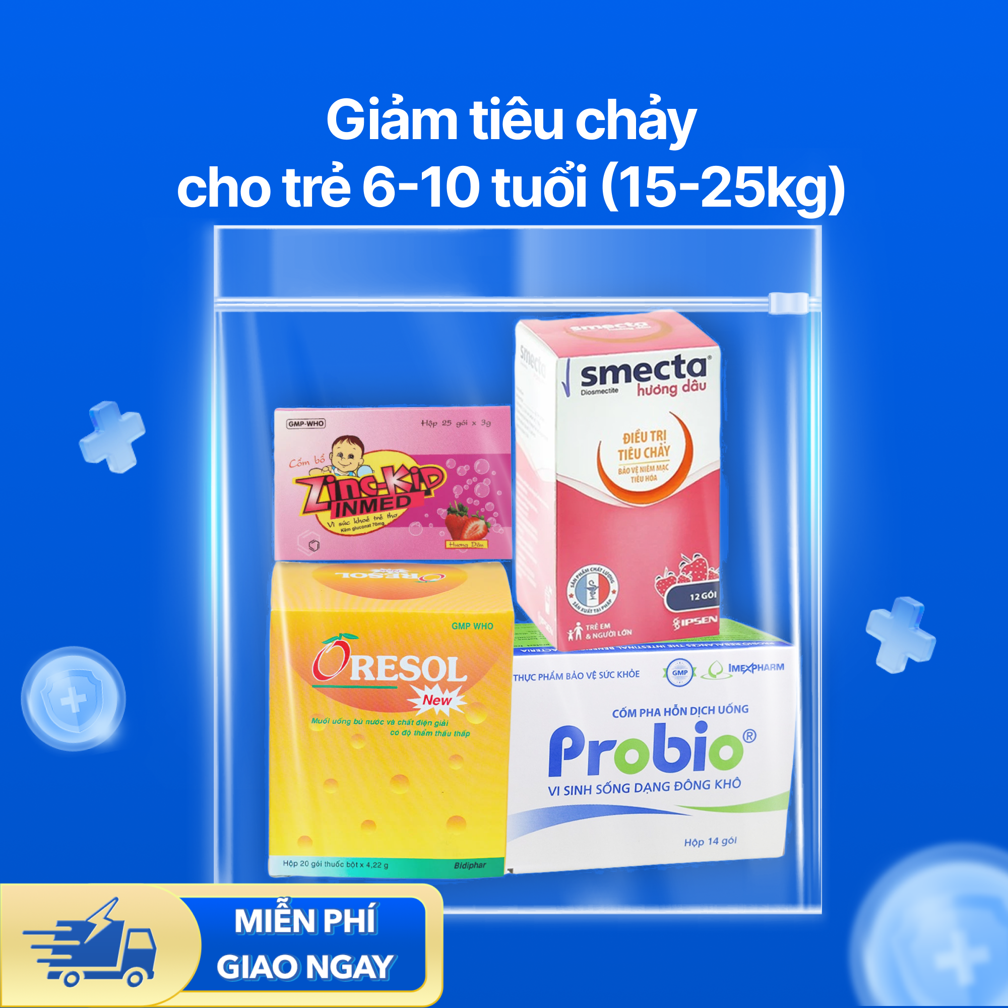 Nhóm sản phẩm giảm tiêu chảy cho trẻ 6-10 tuổi (Cân nặng 15-25kg)