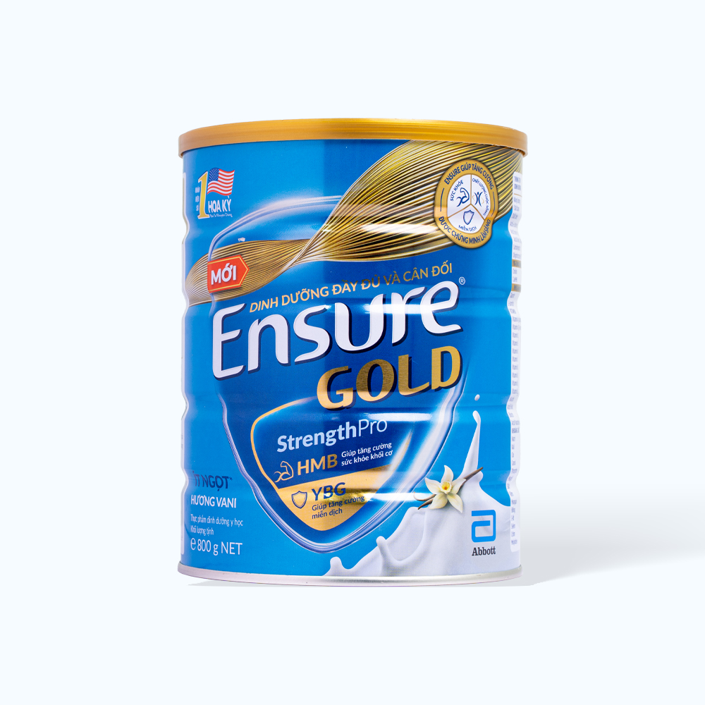 Sữa bột dinh dưỡng ENSURE GOLD tăng cường sức khỏe và hệ miễn dịch hương vani ít ngọt (800g)