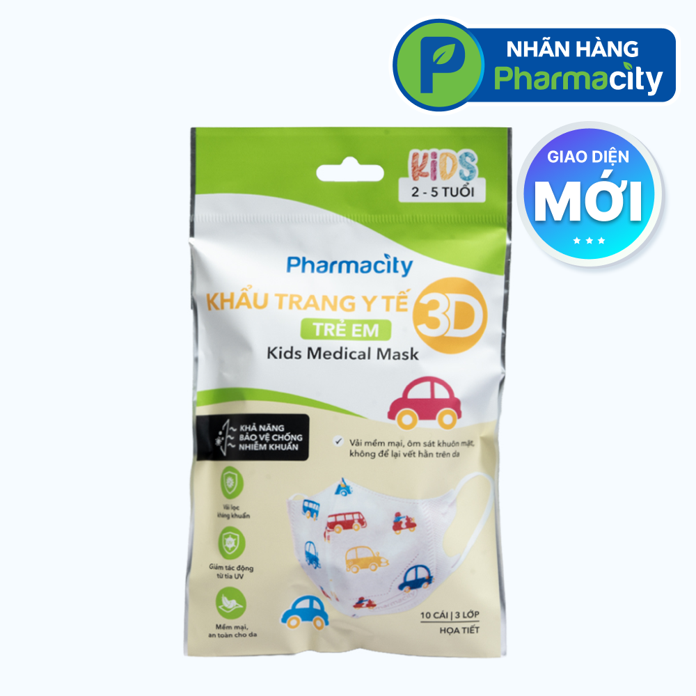 Khẩu trang y tế 3D trẻ em 2-5 tuổi Pharmacity (Gói 10 cái)