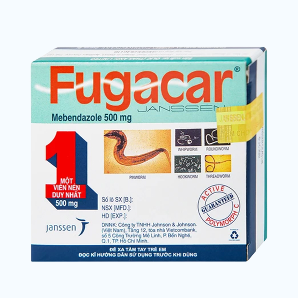 Thuốc Fugacar 500mg điều trị nhiễm giun (1 vỉ x 1 viên)