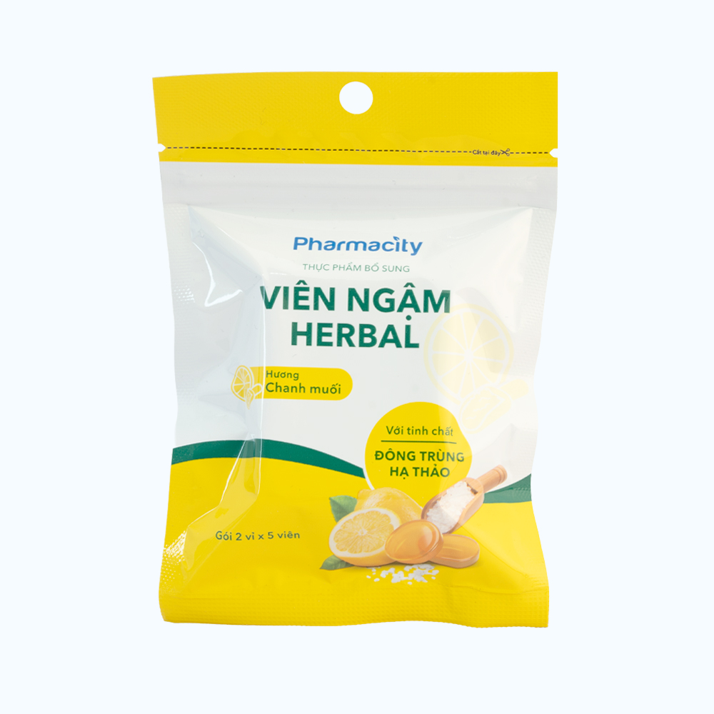 Viên ngậm Herbal Pharmacity Hương Chanh Muối (2 Vỉ x 5 viên)