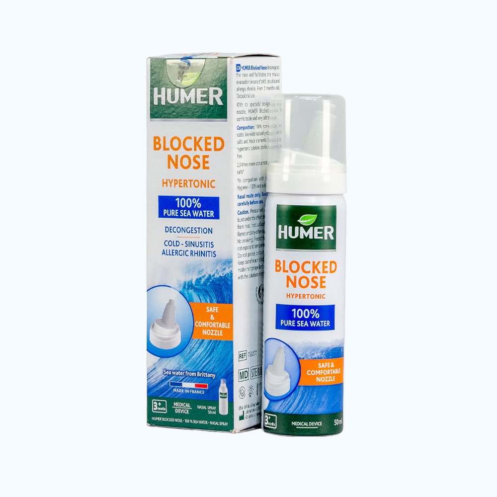 Dung dịch xịt mũi HUMER Blocked Nose hỗ trợ giảm cảm lạnh, viêm xoang, viêm mũi dị ứng (50ml)