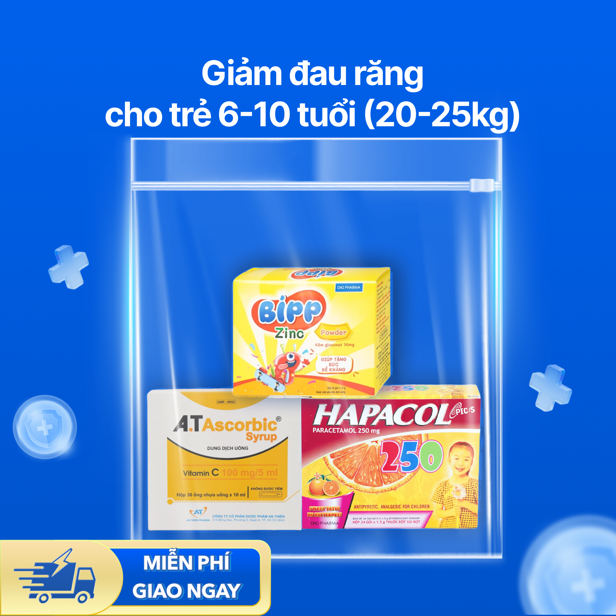 Nhóm sản phẩm giảm đau răng cho trẻ 6-10 tuổi (Cân nặng 20-25kg)