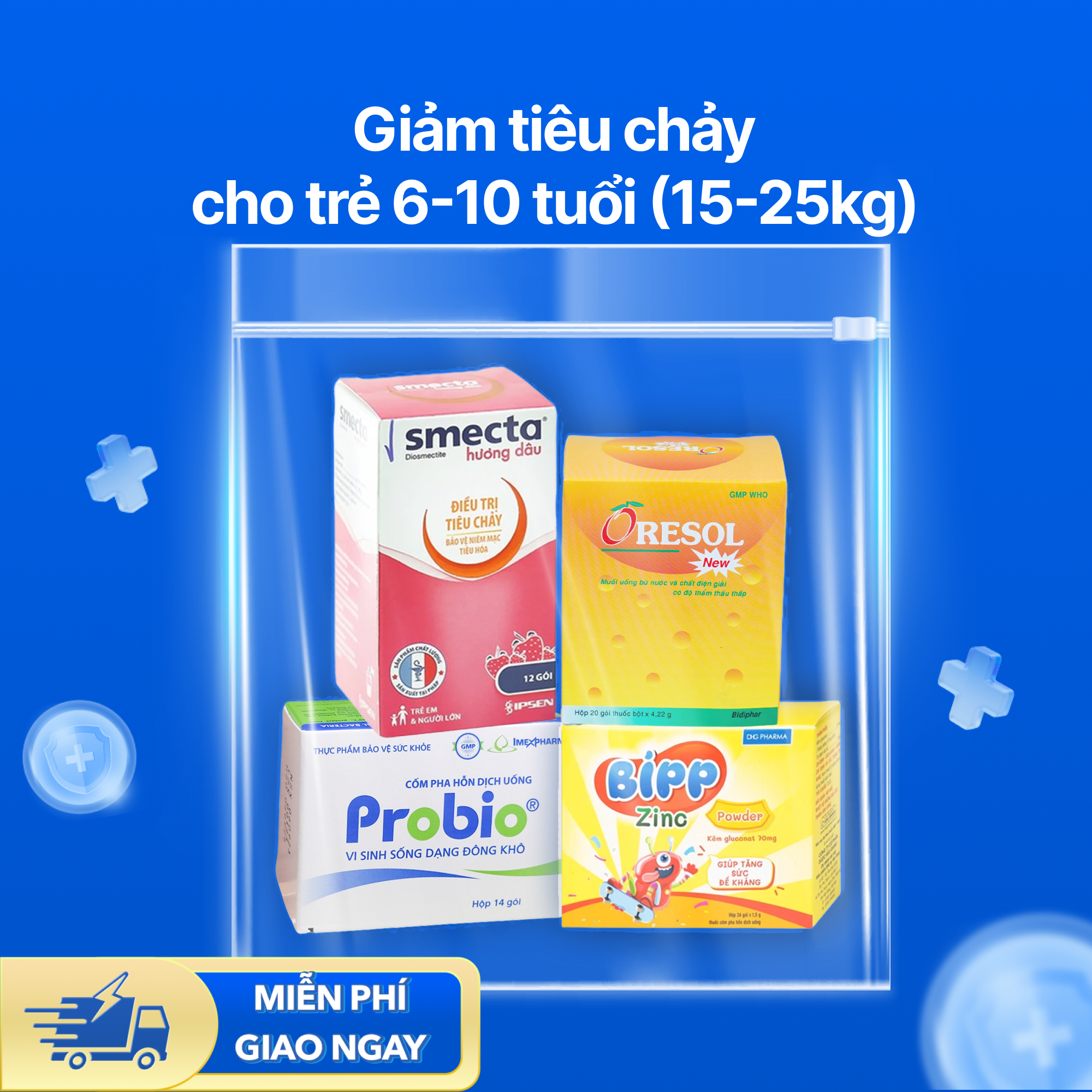 Nhóm sản phẩm giảm tiêu chảy cho trẻ từ 6-10 tuổi (Cân nặng 15-25kg)
