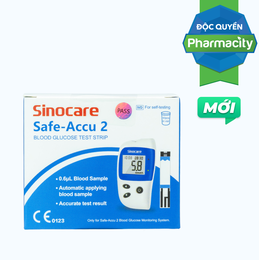 Sinocare Que Thử Đường Huyết Safe-Accu2 (Hộp 2 lọ x 25 Que)