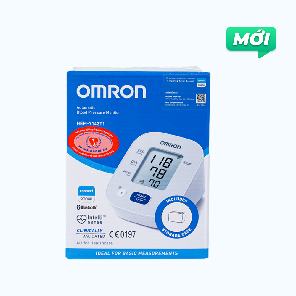 Máy đo huyết áp tự động Omron HEM-7143T1 kết nối Bluetooth (Hộp 1 cái)