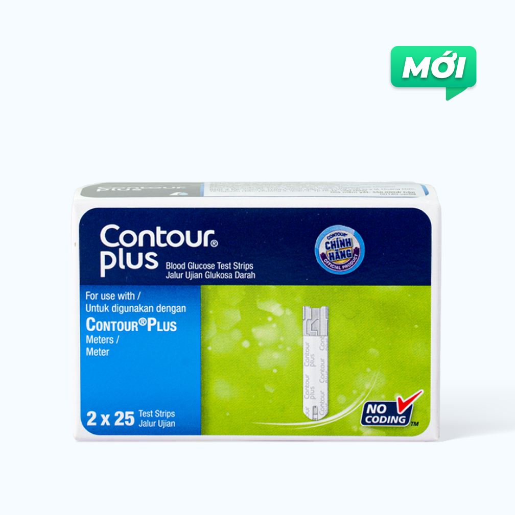 Hộp que thử đường huyết CONTOUR PLUS dễ dàng lấy máu, cho kết quả sau 5 giây (hộp 2x25 que)