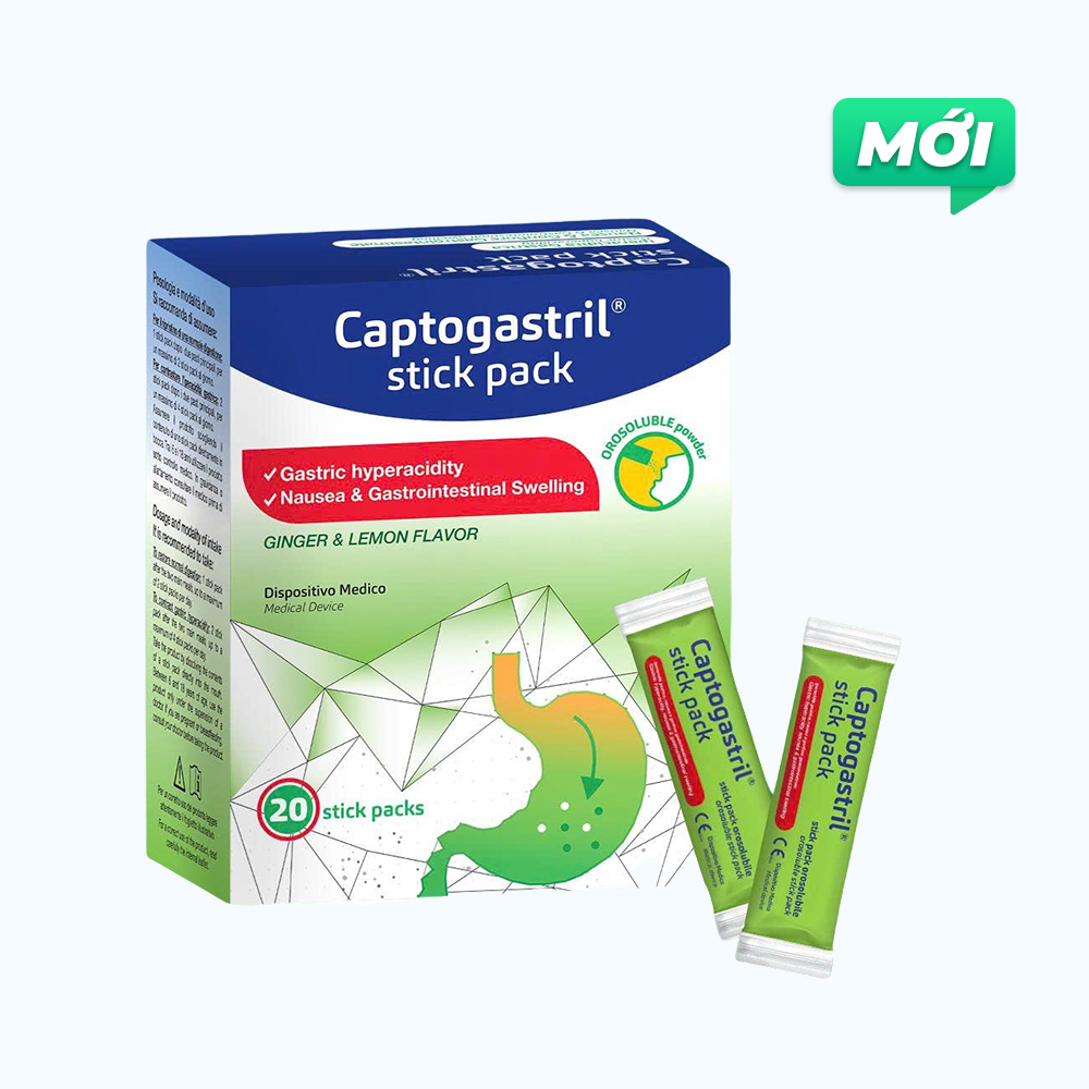 Vi bột Captogastril giảm acid, đau dạ dày, đầy hơi, buồn nôn, khó tiêu (Hộp 20 gói)