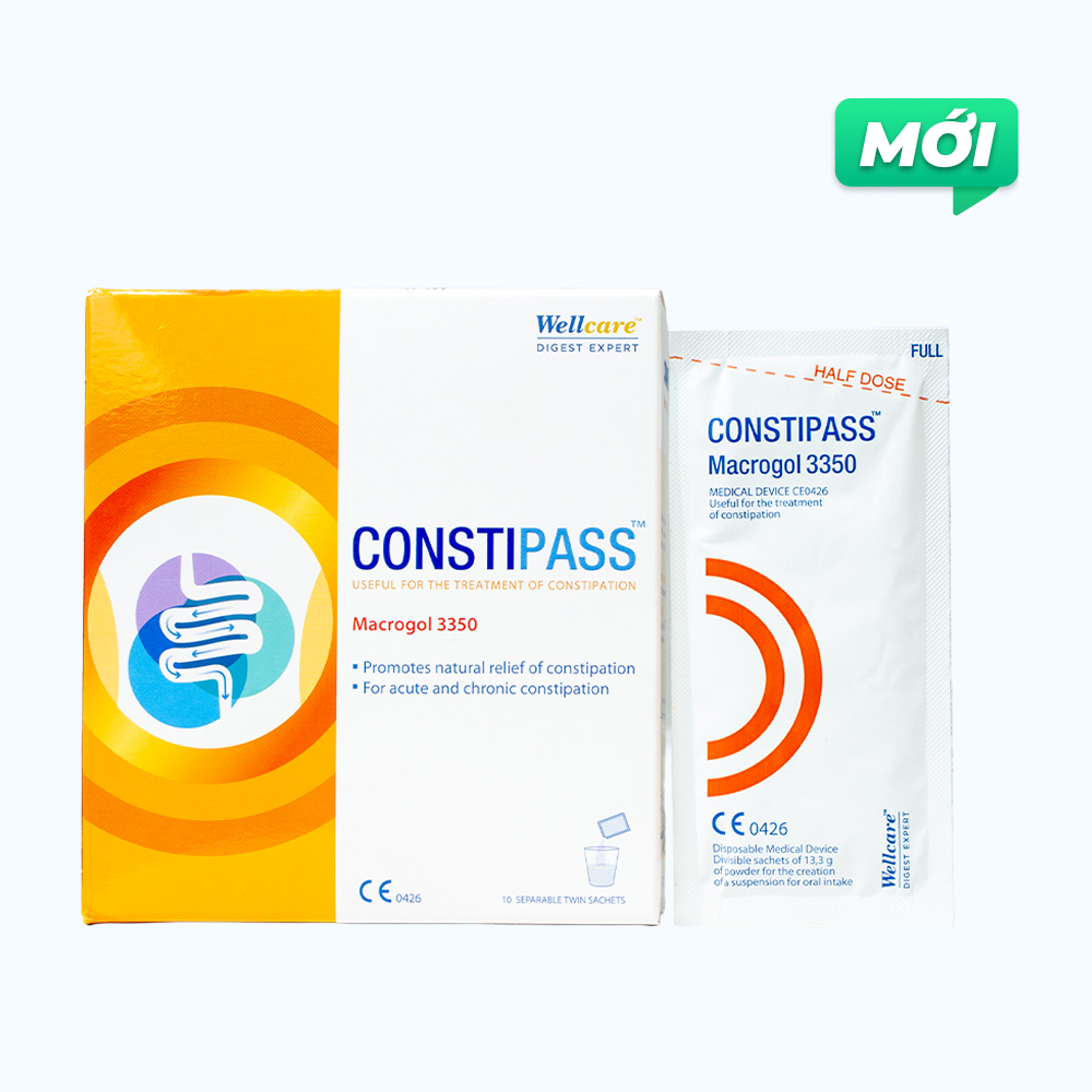 Bột nhuận tràng Constipass Wellcare khắc phục táo bón mãn tính (Hộp 20 Gói)