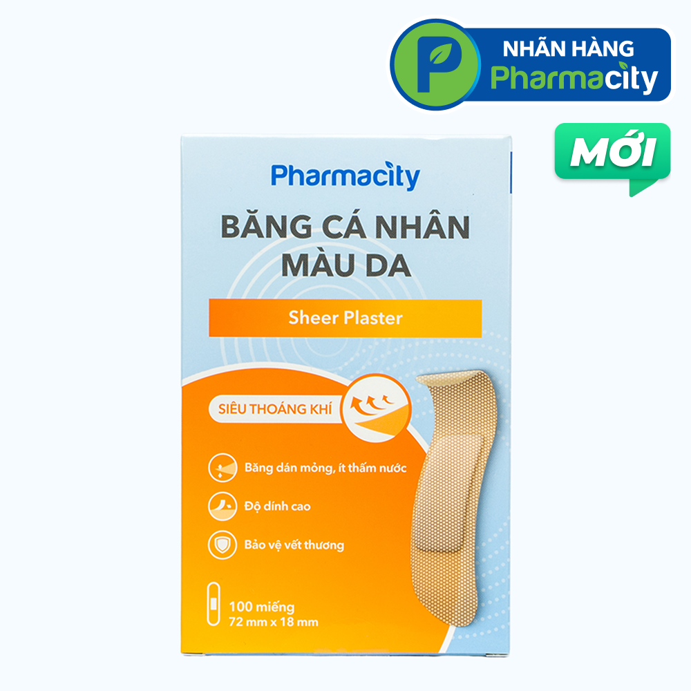 Băng cá nhân màu da Pharmacity bảo vệ vết thương hở (100 miếng/hộp)