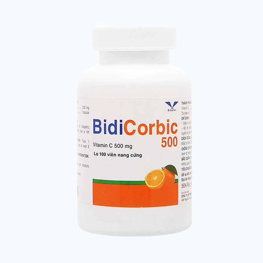 Thuốc BidiCorbic 500 Bidiphar bổ sung Vitamin C (Chai 100 viên)