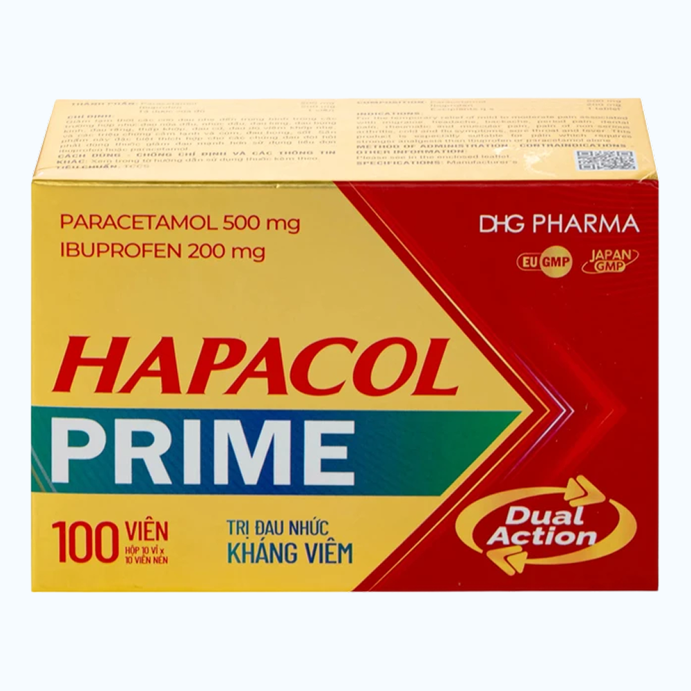 Hapacol prime 500mg/200mg DHG (Hộp 100 viên)