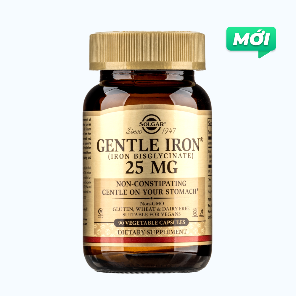 Solgar Iron Bis glycinate Hỗ Trợ Bổ Sung Sắt 25mg (Chai 90 Viên)