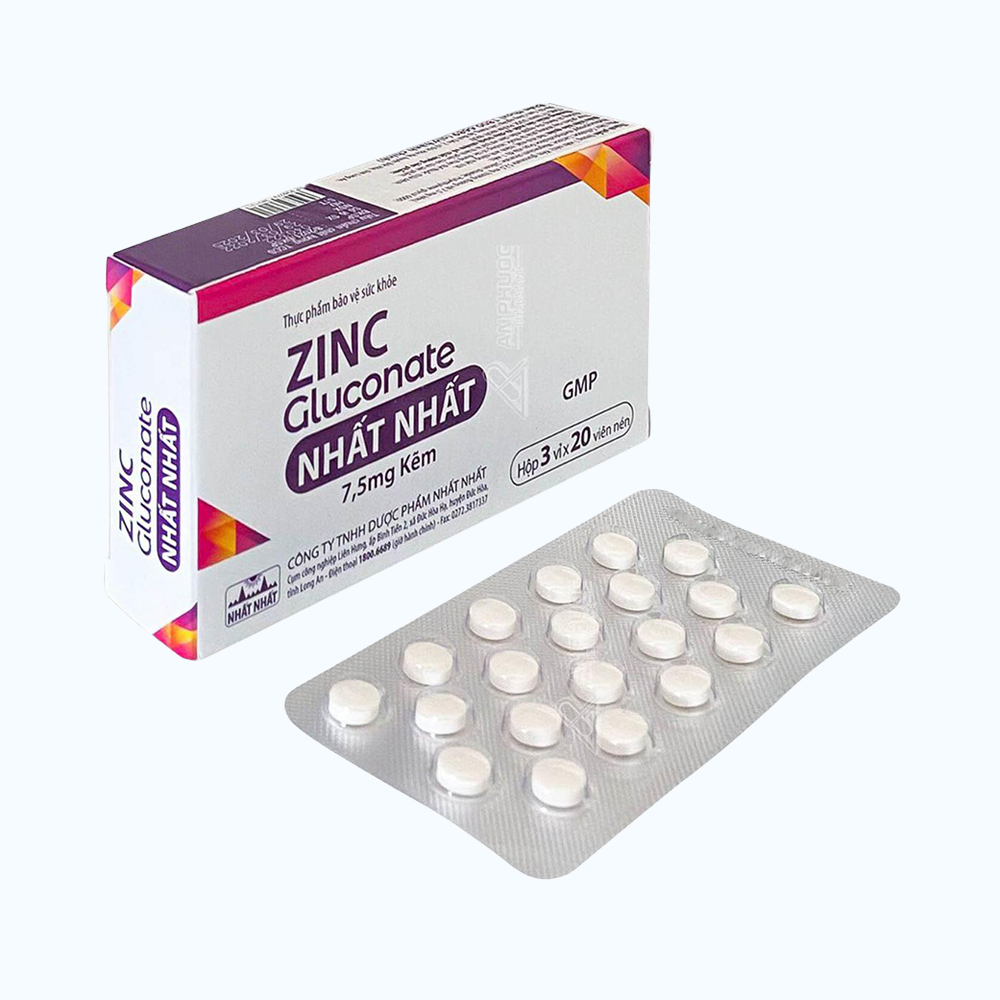 Zinc Gluconate 7.5mg Nhất Nhất (Hộp 3 vỉ x 20 viên nén)