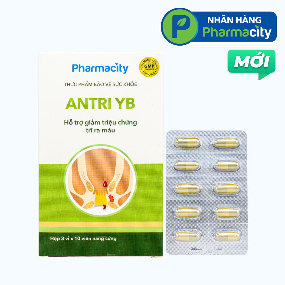 Viên uống Pharmacity ANTRI YB hỗ trợ giảm triệu chứng trĩ ra máu (Hộp 30 viên nang cứng)