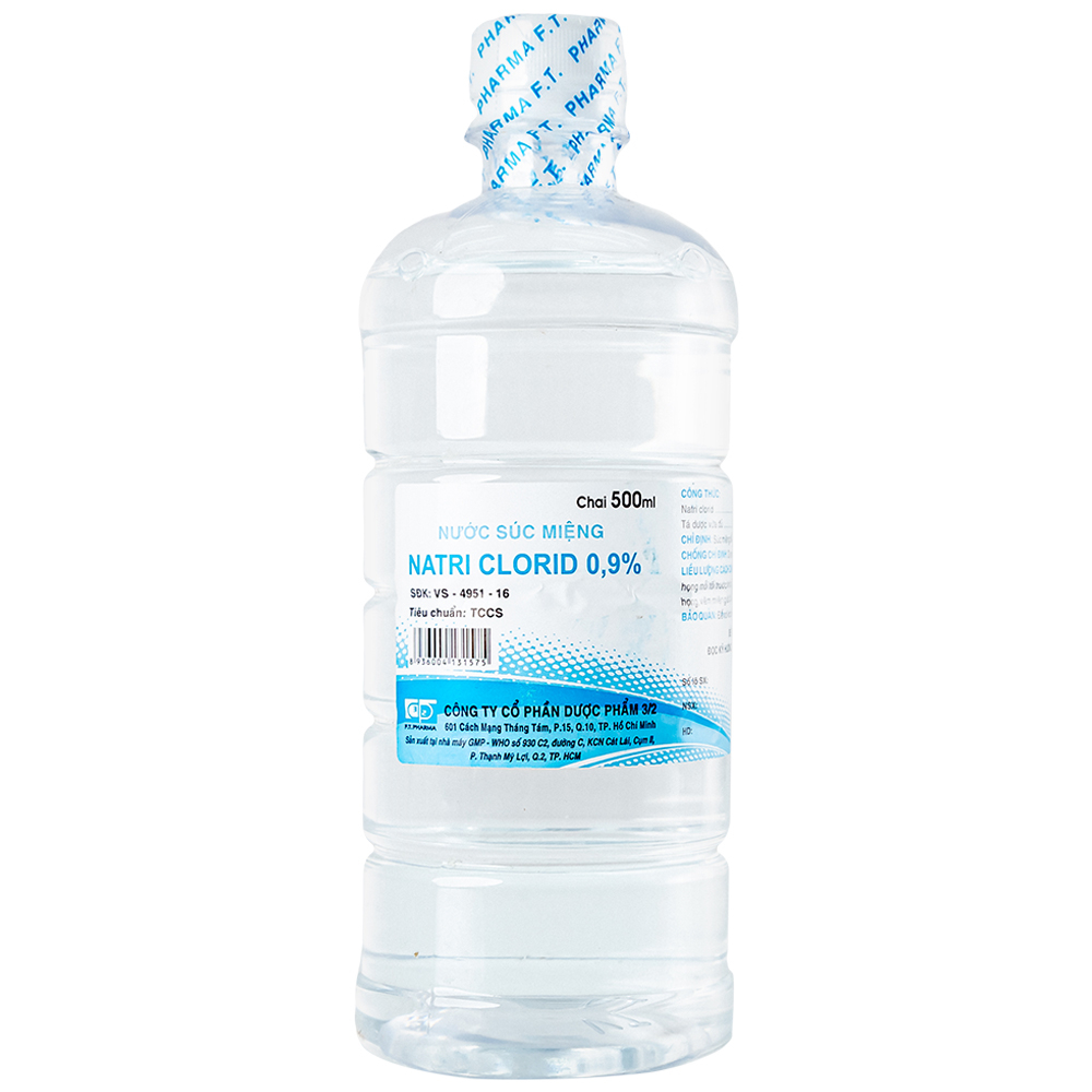 Nước muối Natri Clorid 3/2 dùng súc miệng và rửa vết thương (chai 500ml)