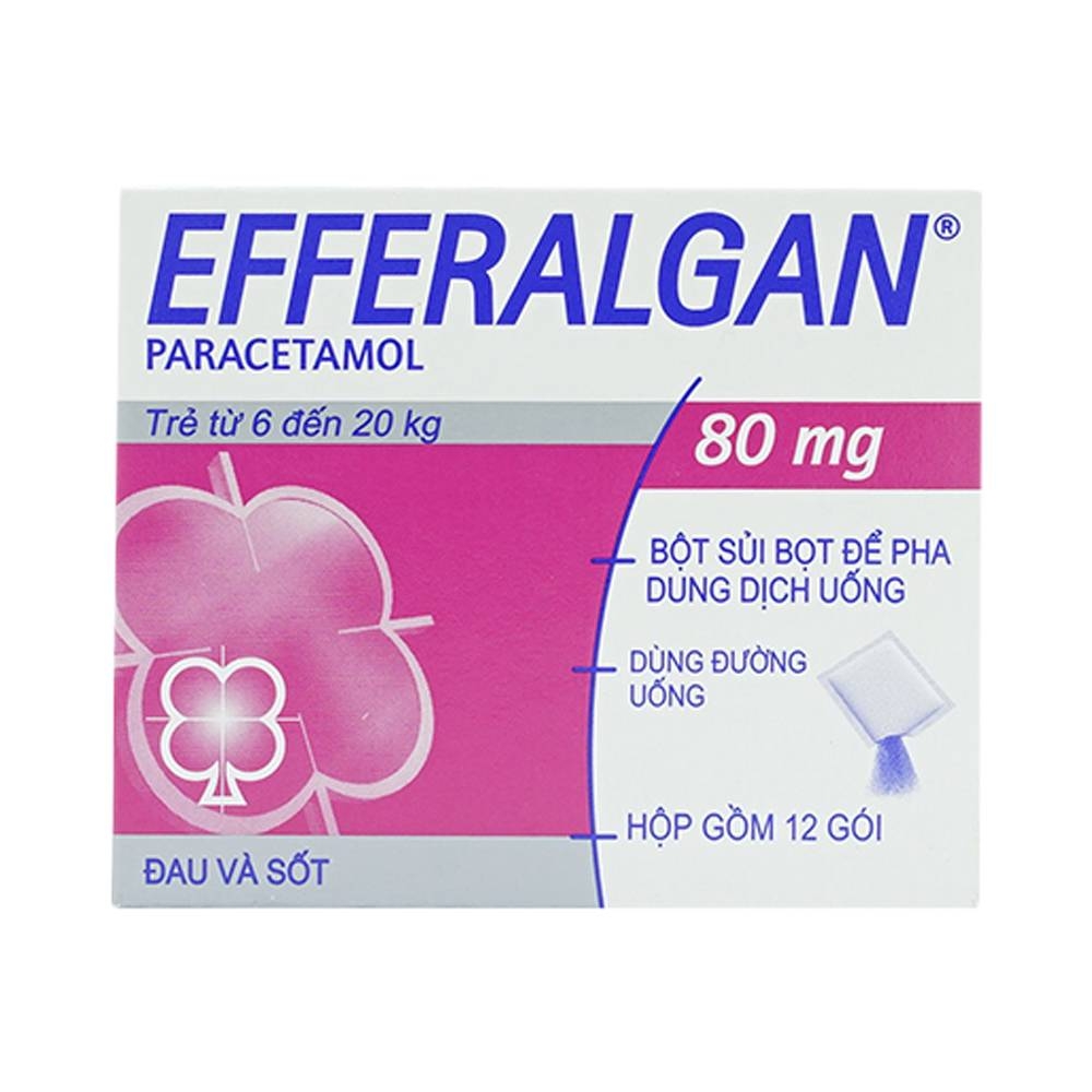 Bột sủi bọt Efferalgan 80mg giảm đau từ nhẹ đến vừa và hạ sốt (hộp 12 gói)