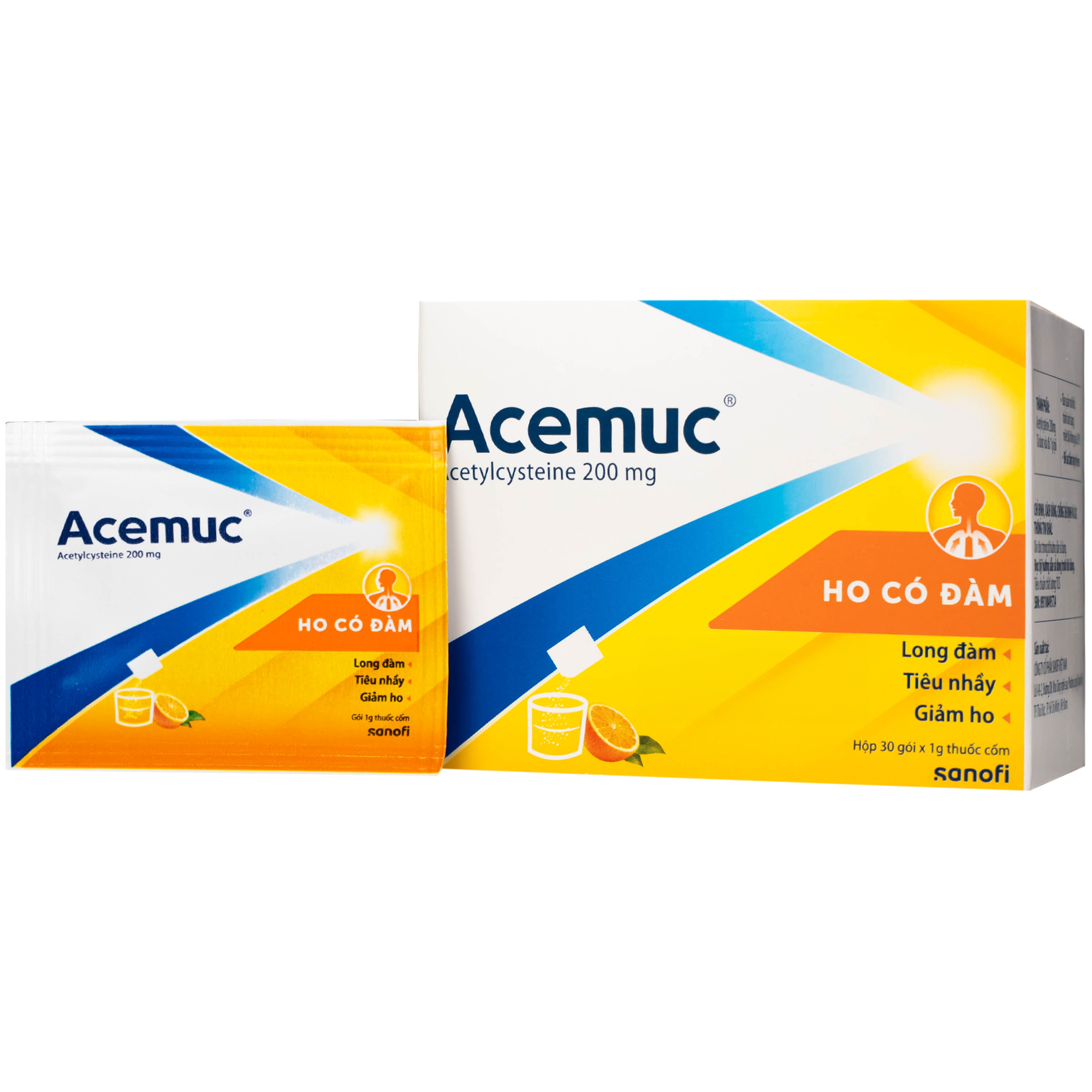 Thuốc Acemuc kids 200mg tiêu chất nhầy và làm loãng đàm nhanh chóng (Hộp 30 gói)