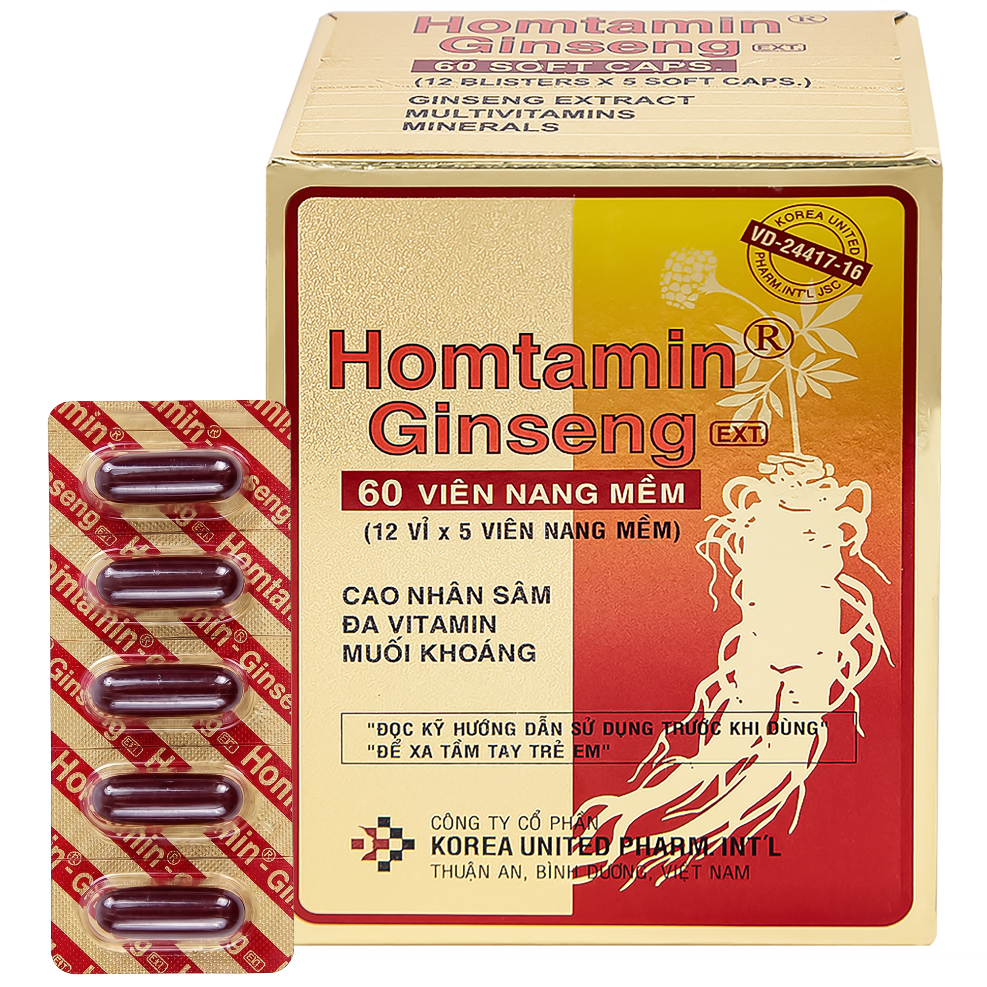 Thuốc bổ Homtamin Ginseng cung cấp vitamin, giảm mệt mỏi (Hộp 12 vỉ x 5 viên)