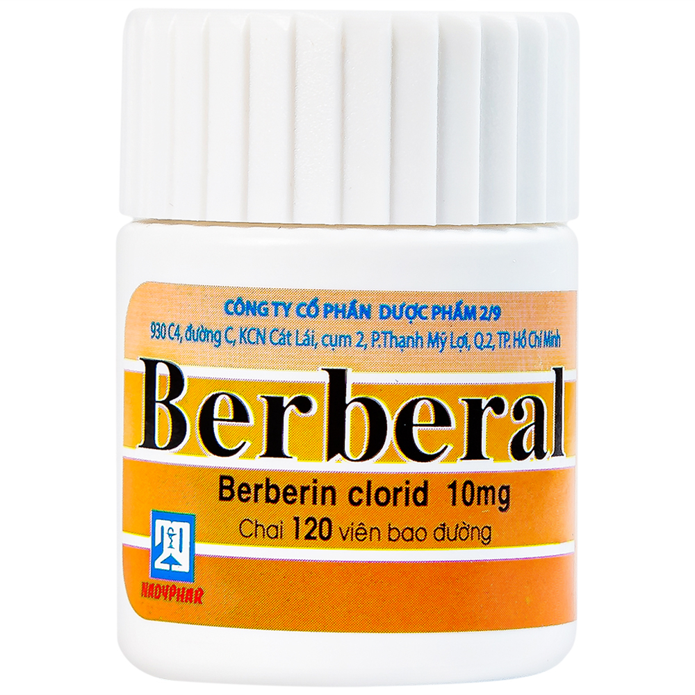 Thuốc bao đường Berberal 10mg trị lỵ trực khuẩn, lỵ amip, viêm ruột, tiêu chảy (chai 120 viên)