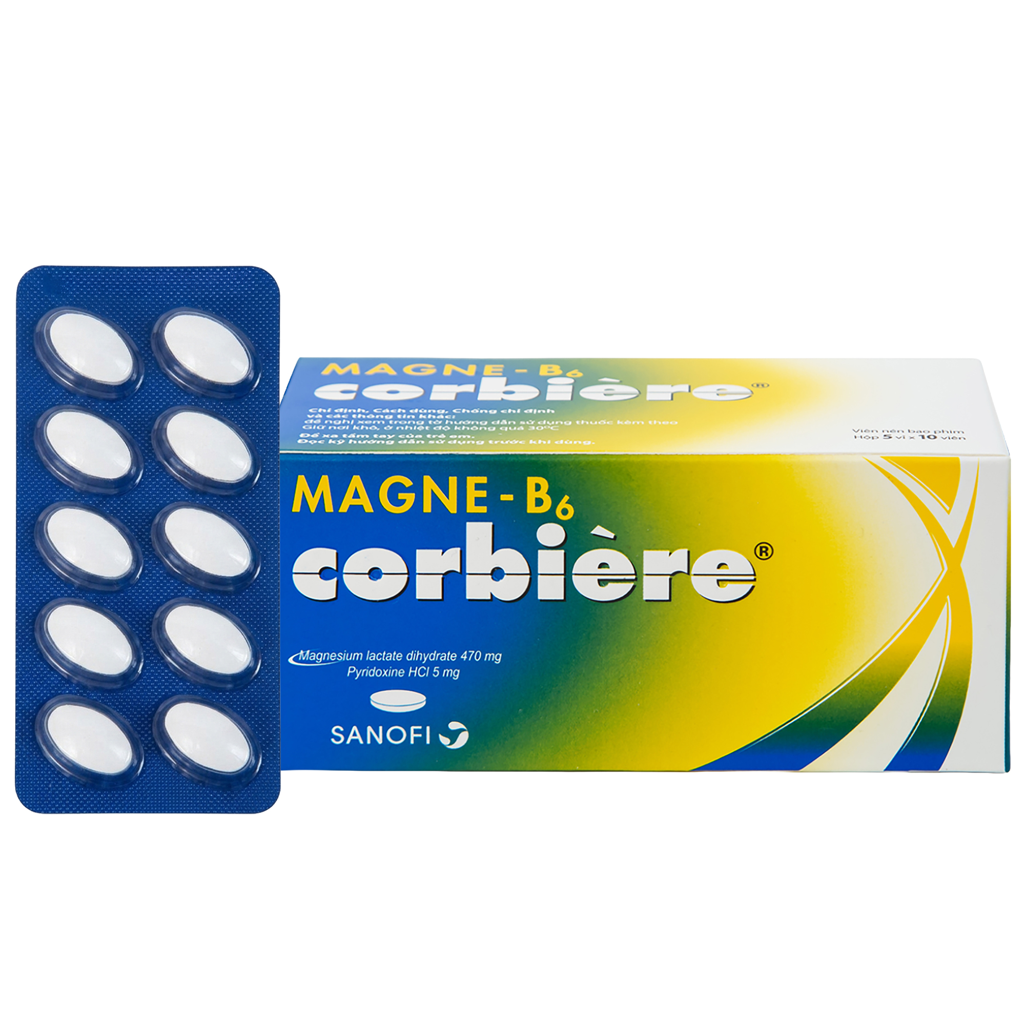 Magne B6 Corbiere trị thiếu magnesi, giảm mệt mỏi, stress (5 vỉ x 10 viên)