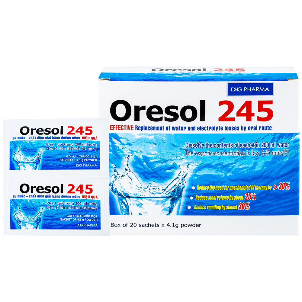 Thuốc bột Oresol 245 DHG điều trị mất nước (20 gói x 4,1g)