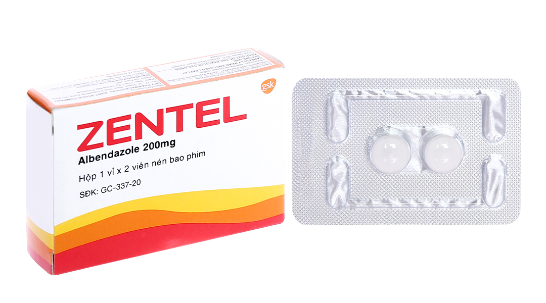 Thuốc Zentel 200mg điều trị nhiễm giun (1 vỉ x 2 viên)
