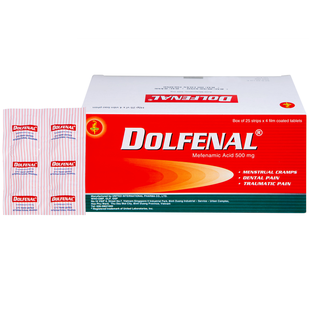 Thuốc Dolfenal 500mg Thuốc giảm đau, kháng viêm đau khớp (Hộp 25 vỉ x 4 viên)