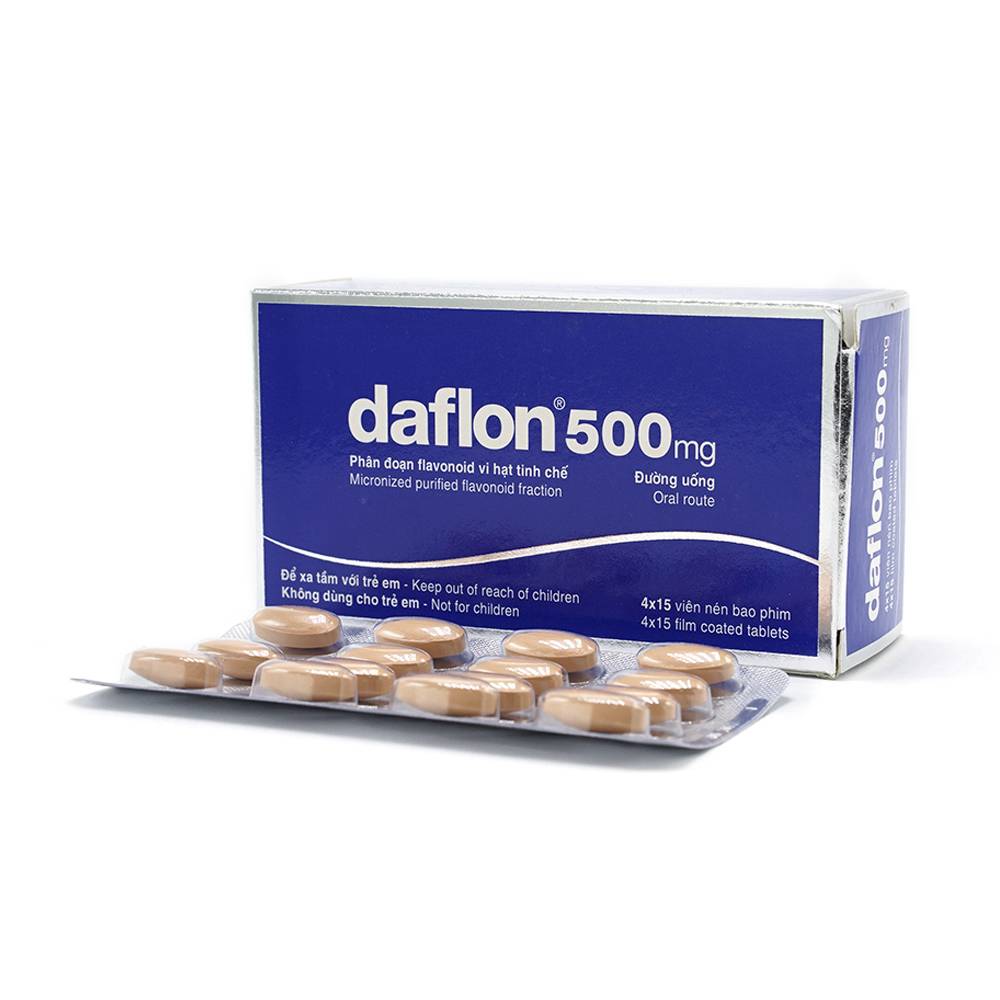 Thuốc Daflon 500mg điều trị suy tĩnh mạch, trĩ cấp tính (4 vỉ x 15 viên)