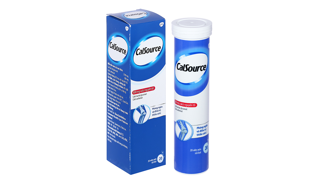 Viên nén sủi bọt CalSource 500mg bổ sung calci, ngừa loãng xương, còi xương (tuýp 20 viên)