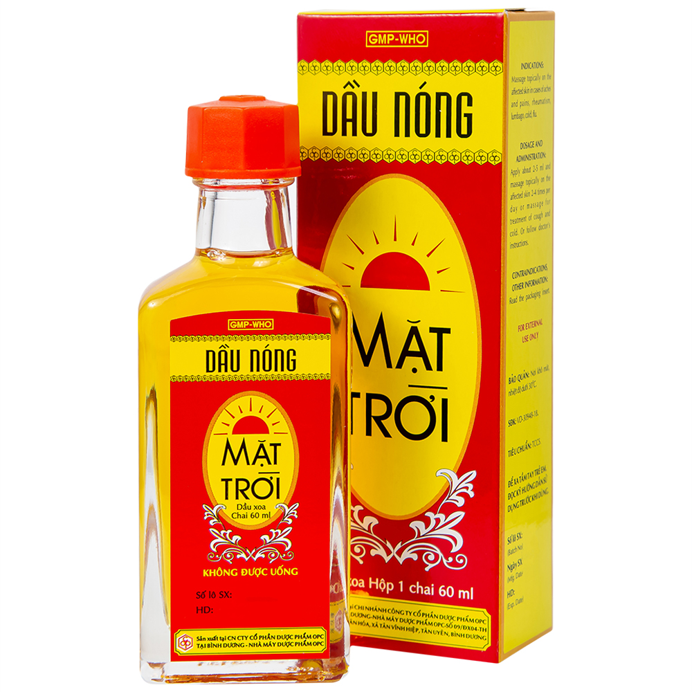 Dầu nóng Mặt Trời điều trị nhức mỏi, tê thấp, đau lưng, cảm mạo, cúm (chai 60ml)